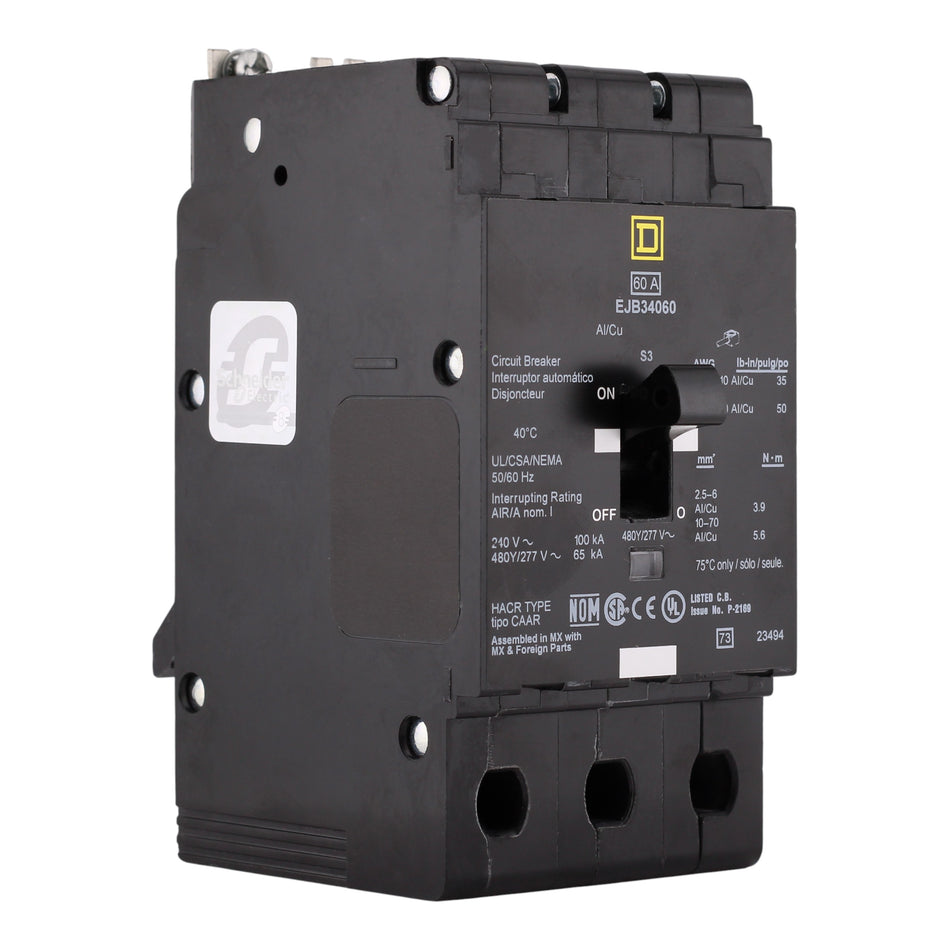 Square D E-Frame, EJB34060, 60A, 3P, 480Y/277V, Thermal-Magnetic, Bolt-On, Circuit Breaker