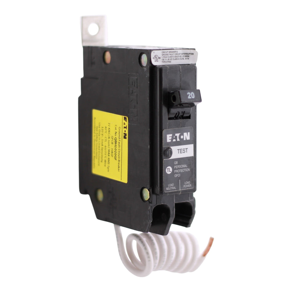 Eaton QB, QBH1020GF, 20A, 1P, 120/240V, GFCI, Bolt-On, Circuit Breaker