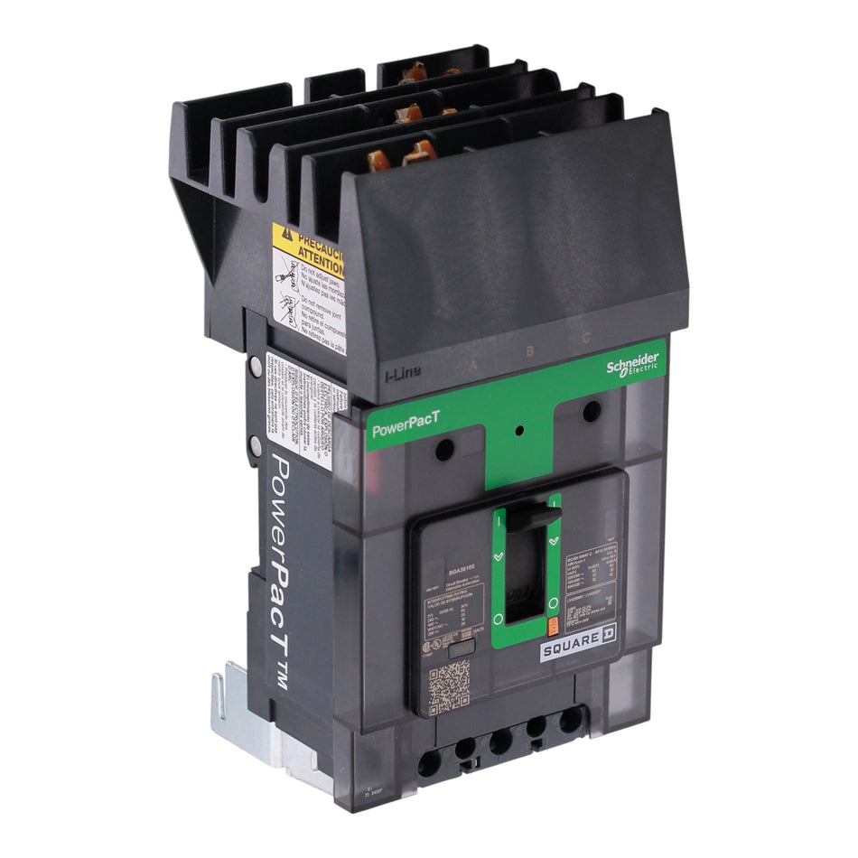 Square D PowerPacT B, BGA36100, 100A, 3P, 600Y/347VAC, 18kA, I-Line, Thermal Magnetic, Circuit Breaker