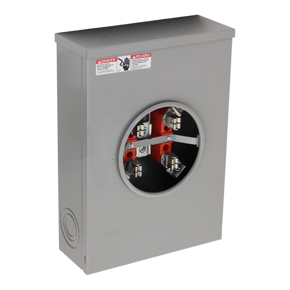 Milbank, U8878-O-LR, 200A, 600VAC, 4-Terminal, Ring Type, No Bypass, Plain Top, Meter Socket