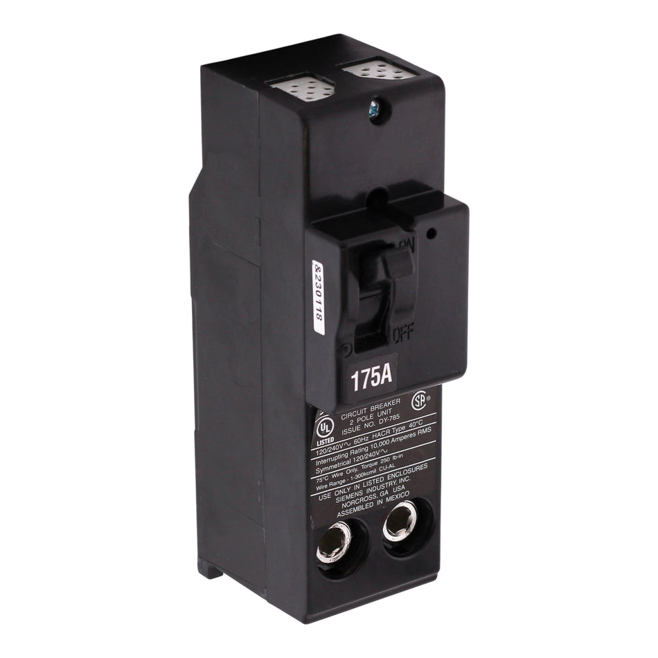 Siemens QN, QN2175, 175A, 2P, 120/240V, 10kA, Thermal Magnetic, Plug-In, Main/Branch Circuit Breaker
