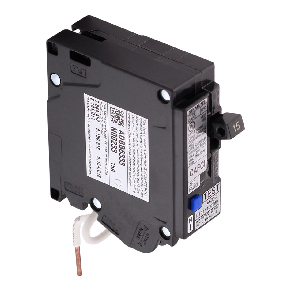 Siemens QAFC, QA115AFCWG, 15A, 1P, 120V, CAFCI, Pigtail Neutral, Circuit Breaker