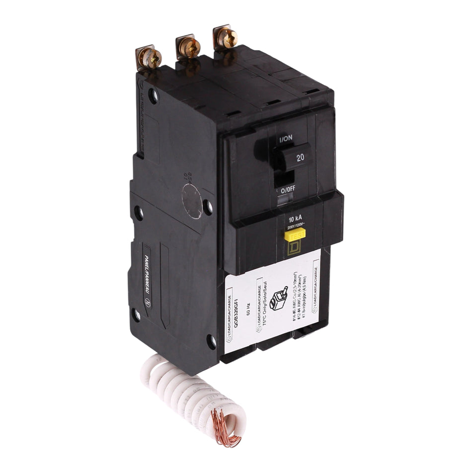 Square D QO, QOB320GFI, 20A, 3P, 208Y/120VAC, GFCI, Pigtail Neutral, Circuit Breaker
