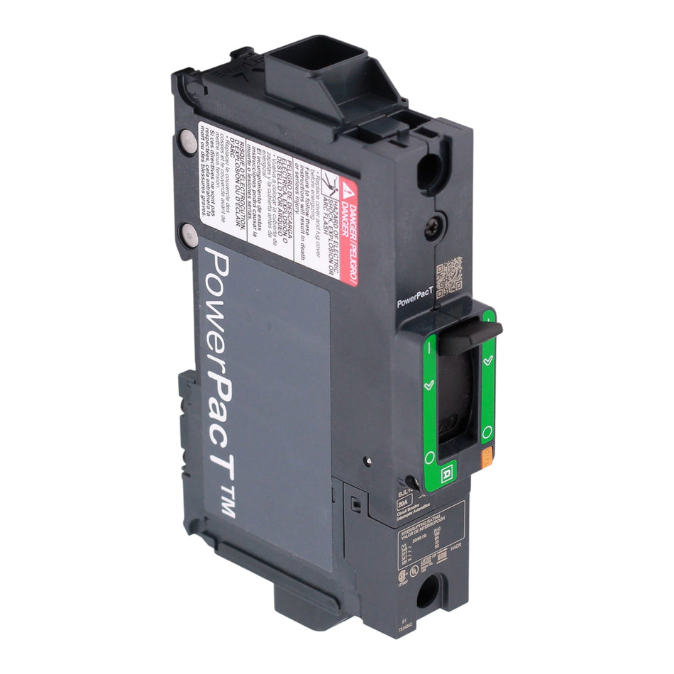 Square D PowerPacT B, BJL16020, 20A, 1P, 600Y/347VAC, 25kA, Unit Mount, Thermal Magnetic, Circuit Breaker