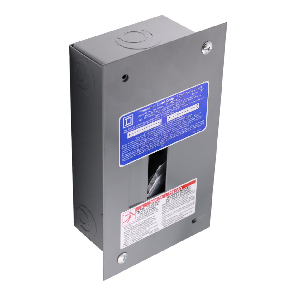 Square D Homeline, HOM24L70FCP, 70A, 2-Space, 4-Circuit, 120/240V, Fixed Main Lugs, NEMA 1, Load Center