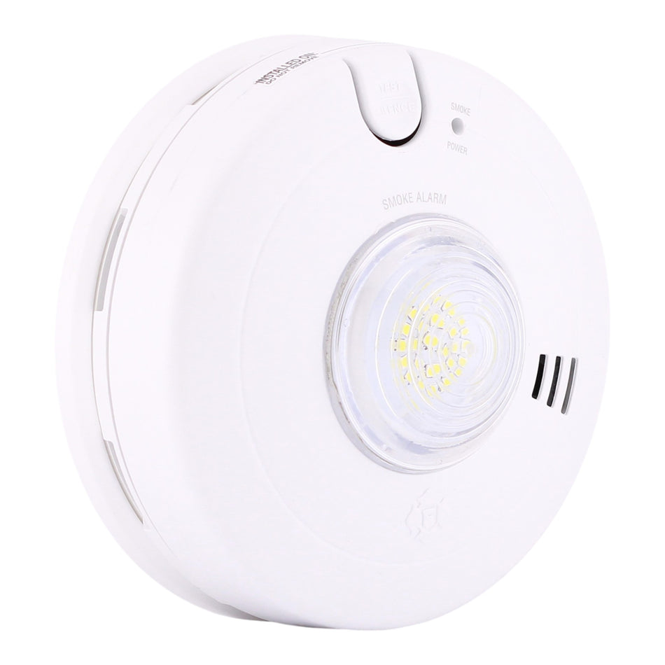 BRK, SM110LED-AC, 120VAC, Photoelectric Smoke Alarm with LED Strobe, 10-Year Battery Backup