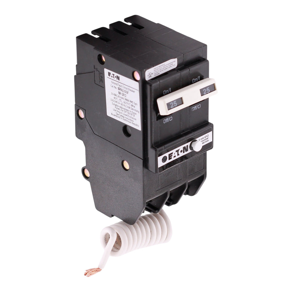 Eaton BR, BRN225GF, 25A, 2P, 120/240V, GFCI, Pigtail Neutral, Circuit Breaker