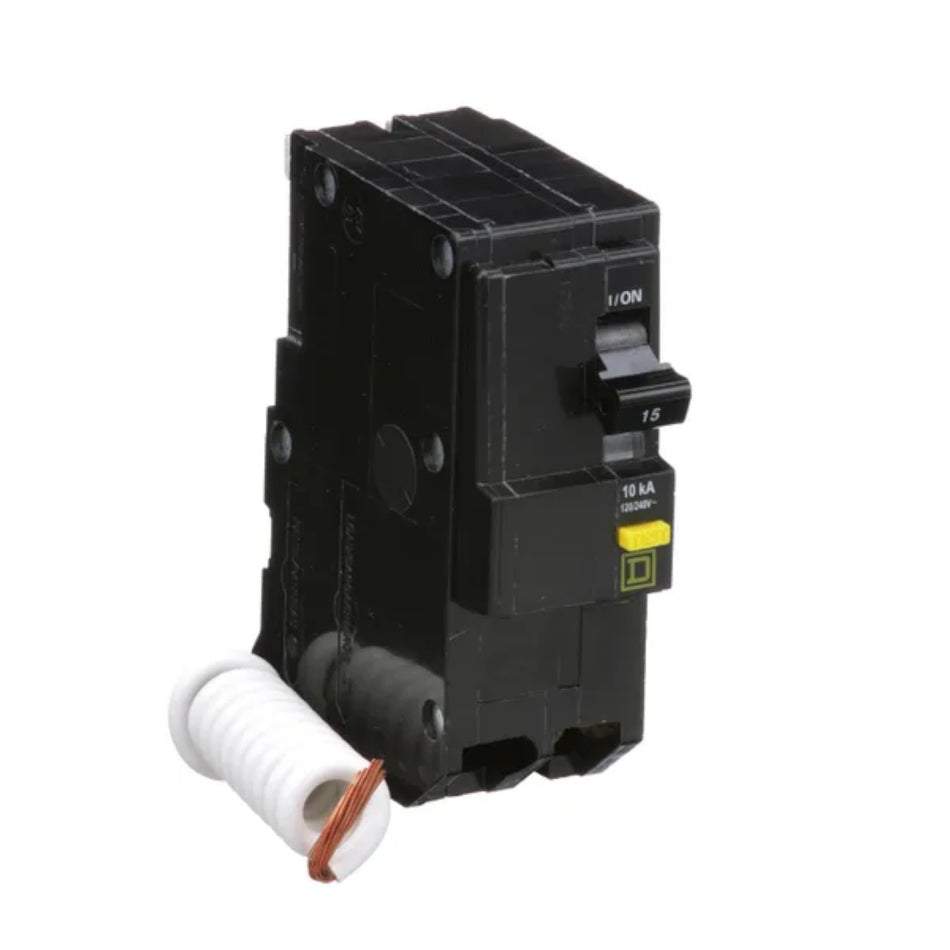 Square D QO, QO215GFI, 15A, 2P, 120/240V, GFCI, Pigtail Neutral, Circuit Breaker