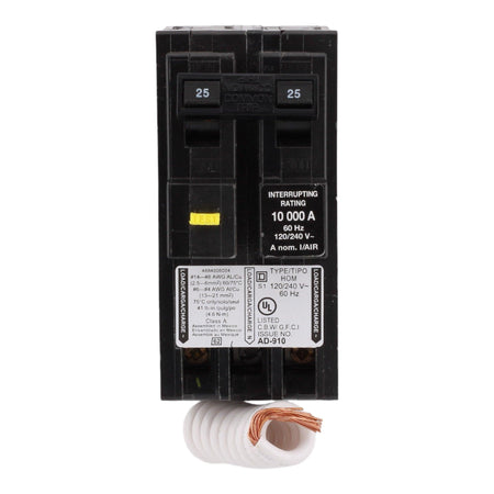 Square D HOM225GFI 25 Amp Double Pole 240V Pigtail-Neutral GFCI Ground Fault Circuit Breaker UL
