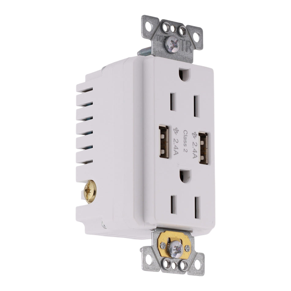 Square D X Series, SQR55141WH, 15A, 125V, USB-A/A, Duplex, Tamper Resistant, Outlet