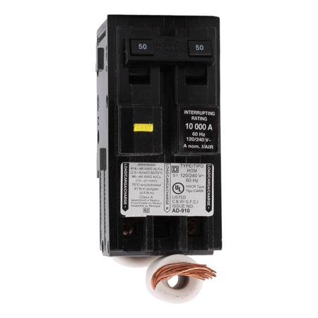 Square D HOM250GFI 50 Amp Double Pole 240V Pigtail-Neutral GFCI Ground Fault Circuit Breaker UL