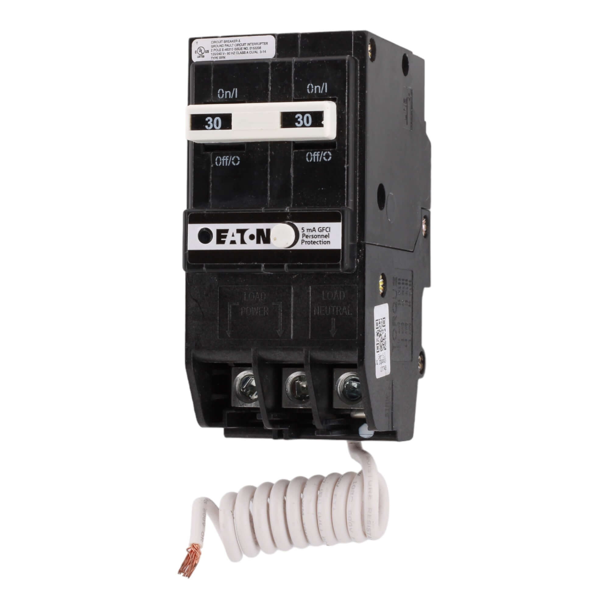 Eaton BRN230GFCS 30A 120/240V 2-Pole GFCI Pigtail Neutral UL