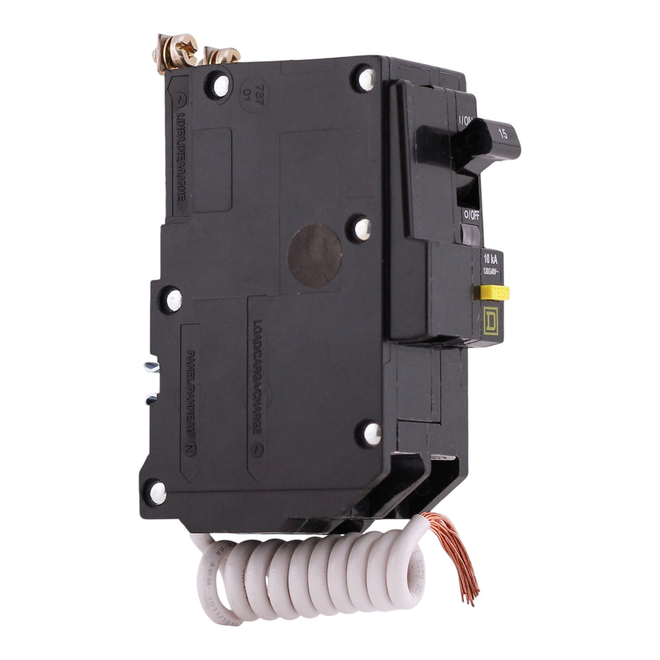 Square D QO, QOB215GFI, 15A, 2P, 120/240V, GFCI, Pigtail Neutral, Circuit Breaker