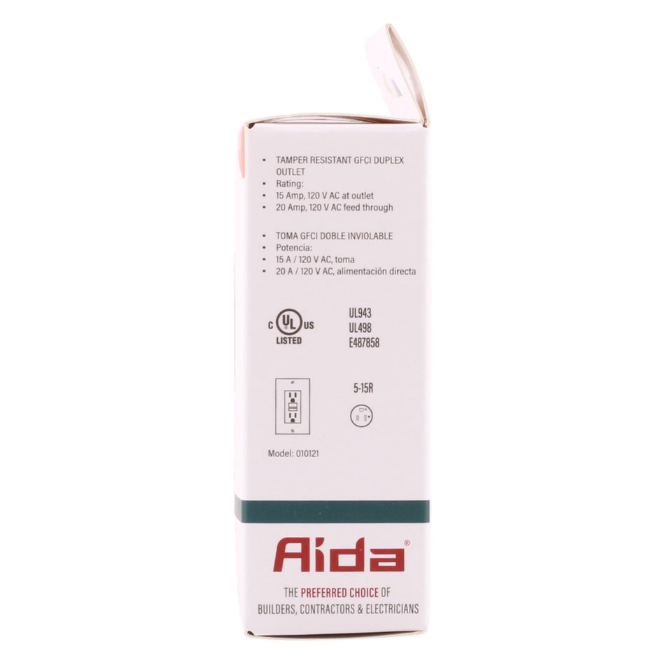 Aida 15A GFCI Receptacle w/ LED, Self-Test, TR, 120V, White – RES LLC Store