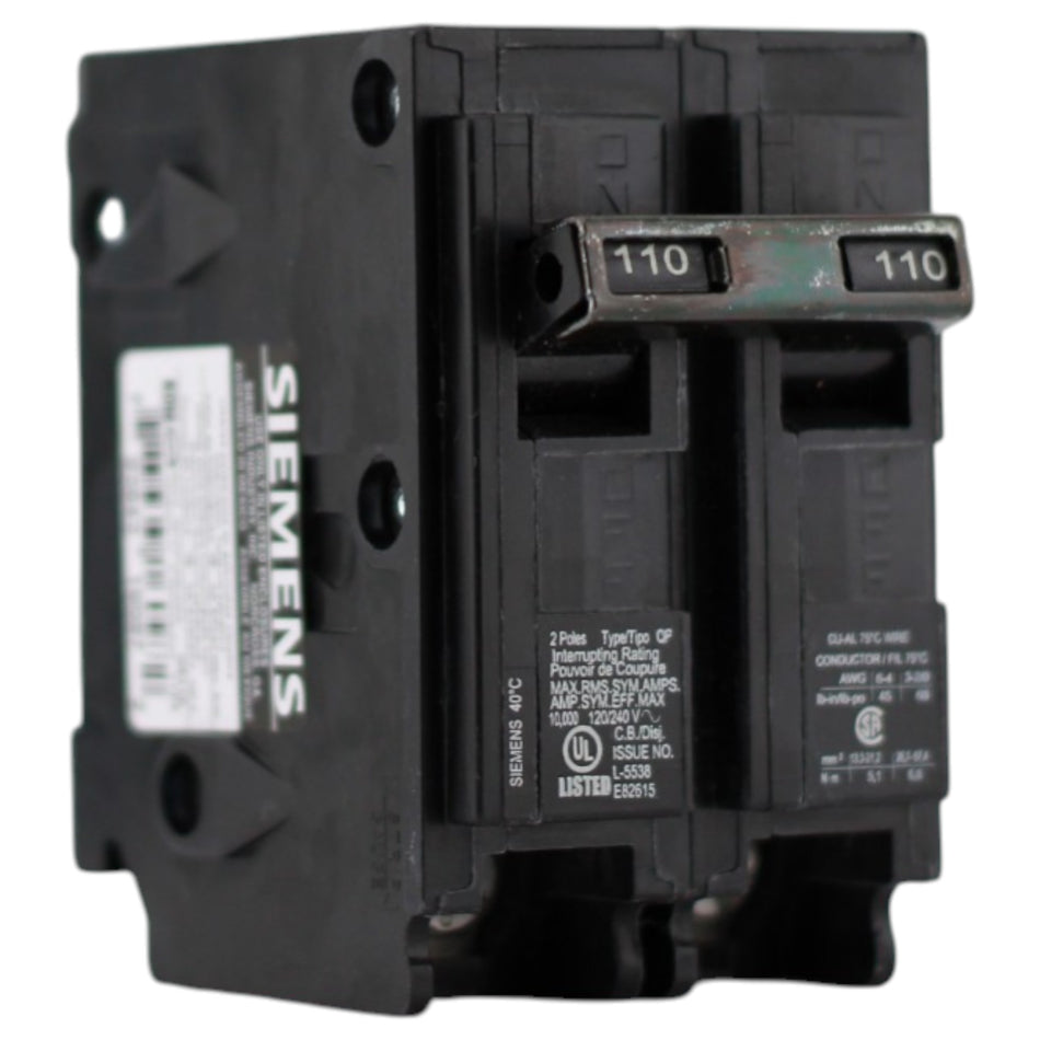 Siemens QP, Q2110, 110A, 2P, 120/240V, Thermal Magnetic, Plug-In, Circuit Breaker
