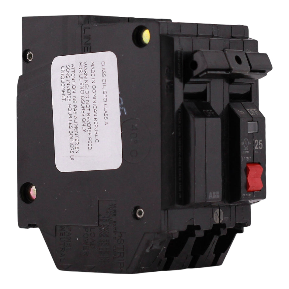 ABB Q-Line, THQL2125PGFT, 25A, 2P, 120/240V, GFCI, Plug-On Neutral, Circuit Breaker