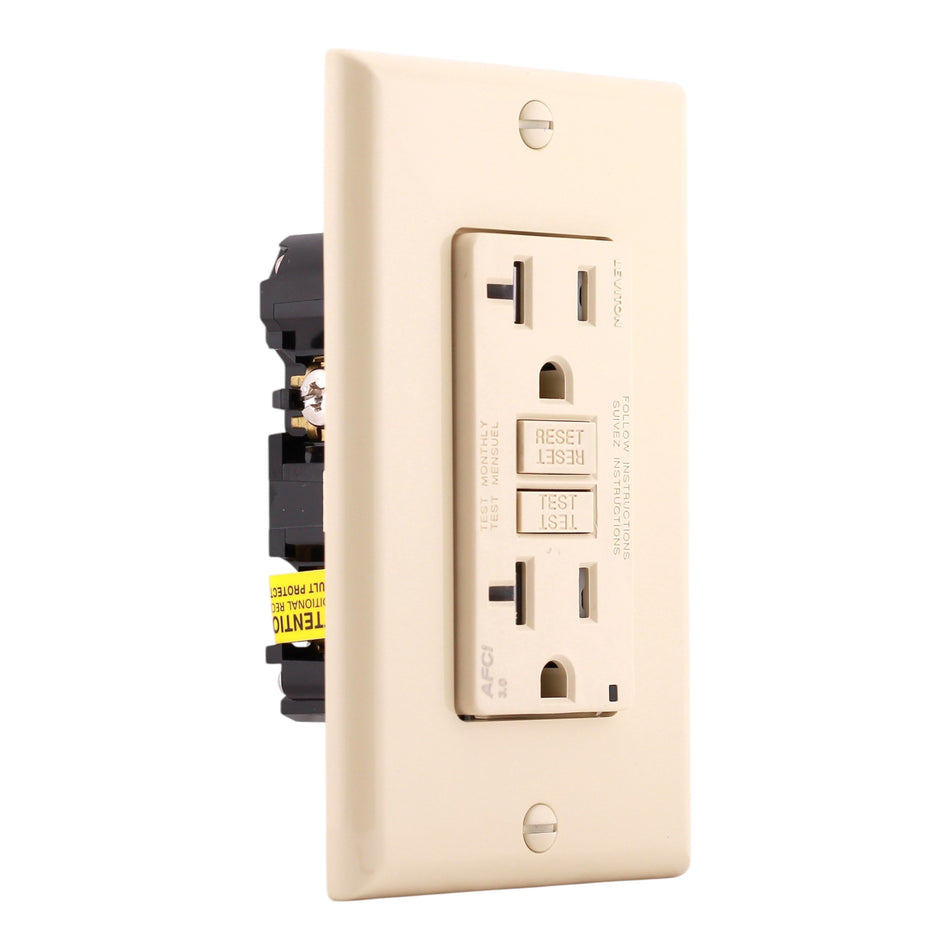 Leviton SmartlockPro, AFTR2-I, 20A, 125V, NEMA 5-20R, Tamper-Resistant, AFCI Outlet, Ivory