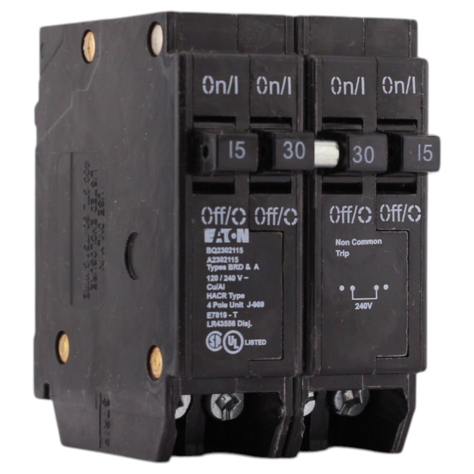 Eaton BR, BQ2302115, 15A/30A, 4P, 120/240V, Circuit Breaker