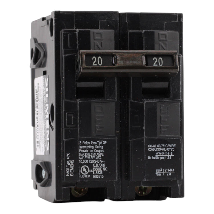 Siemens Q220 20A 120/240V 2P Thermal Magnetic Breaker, Plug-In – RES ...