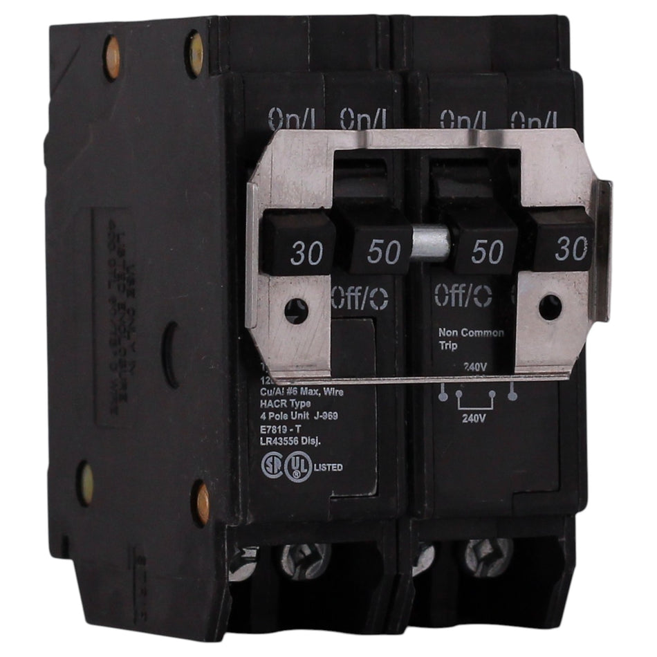 Eaton BR, BQ230250, 30/50A, 2P, 120/240V, Quadplex, Thermal-Magnetic, Circuit Breaker