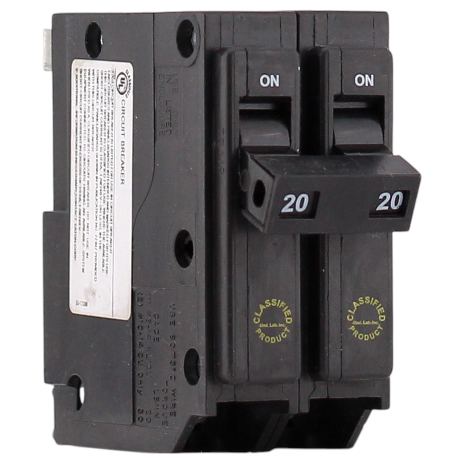 Eaton CHQ, CHQ220, 20A, 2P, 120/240V, Thermal Magnetic, Plug-In, Classified Replacement, Circuit Breaker