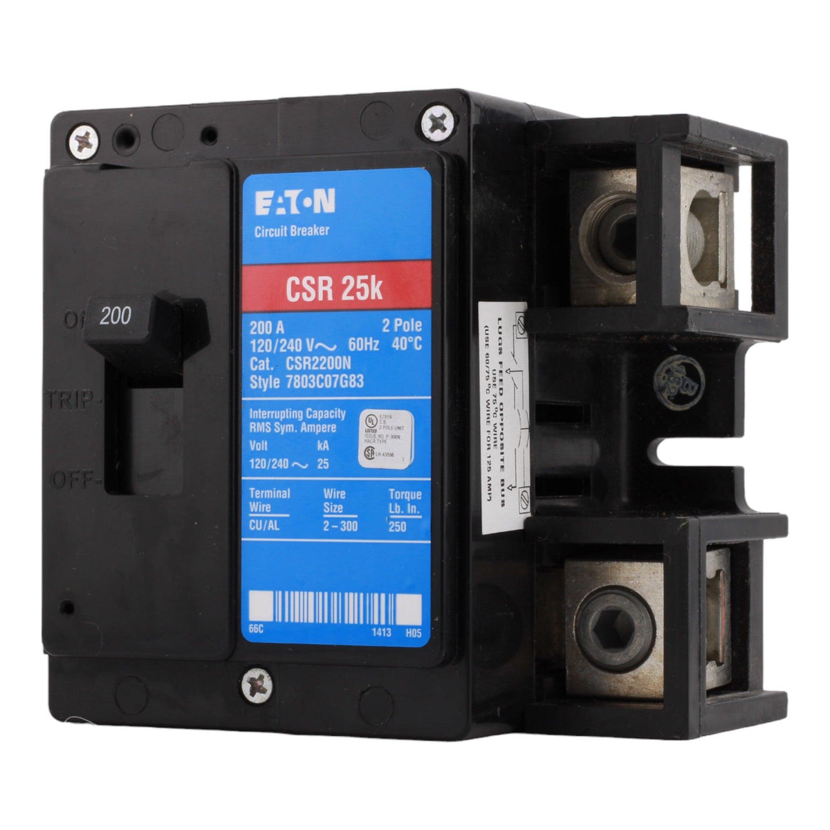 Eaton CSR2200N 200 Amp Main Circuit Breaker, Type CSR, 120/240V, Bolt-On, 25 kAIC, UL Listed