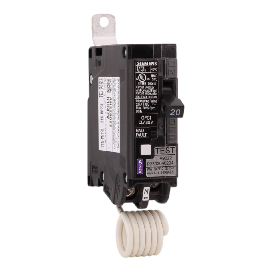 Siemens BLHF BF120AH 20A 1P 120V GFCI Pigtail Neutral Circuit Breaker