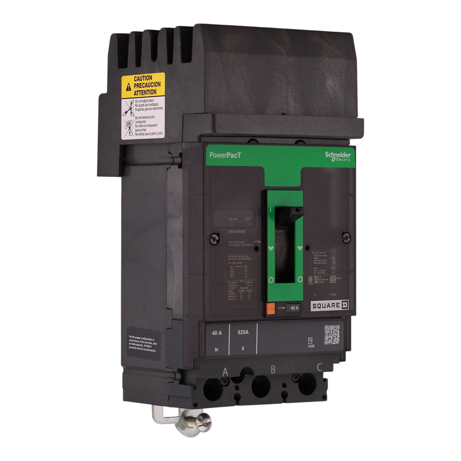 Square D PowerPacT H, HDA36040, 40A, 3P, 600VAC, 14kA, I-Line, Thermal Magnetic, Circuit Breaker