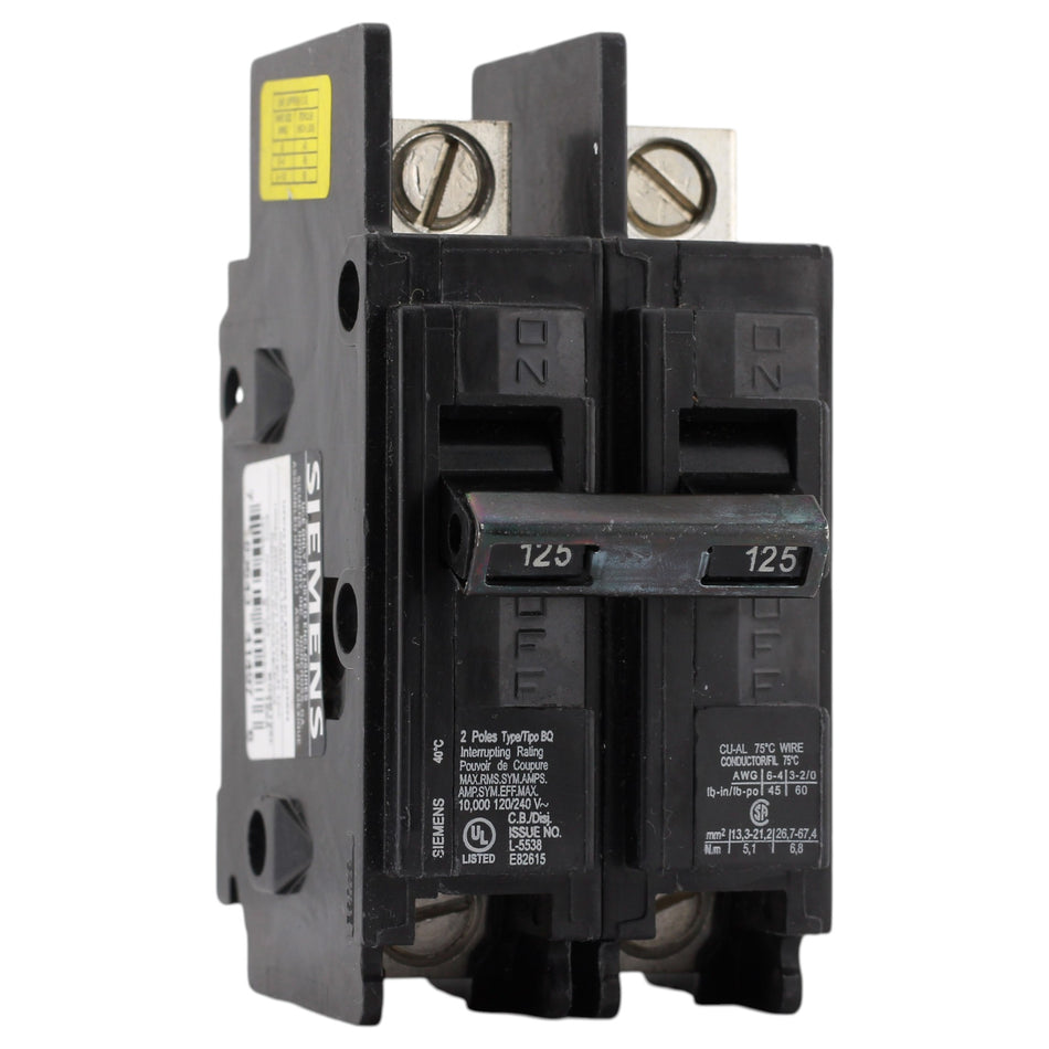 Siemens BQ, BQ2B125L, 125A, 2P, 120/240V, Bolt-On, Lug-In/Lug-Out, Circuit Breaker