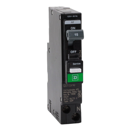 Square D QO115PAF 15 Amp Single Pole 120V Plug-On Neutral AFCI Arc Fault Circuit Breaker UL