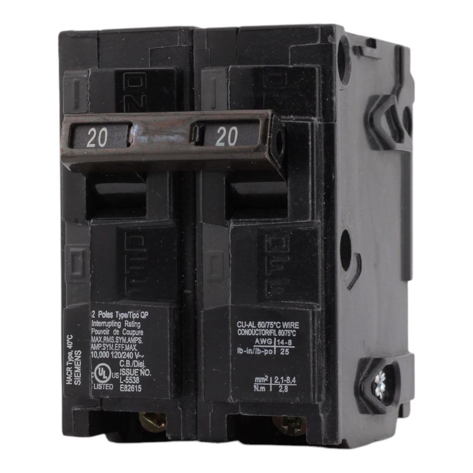 Siemens Q220 20A 120/240V 2P Thermal Magnetic Breaker, Plug-In – RES ...