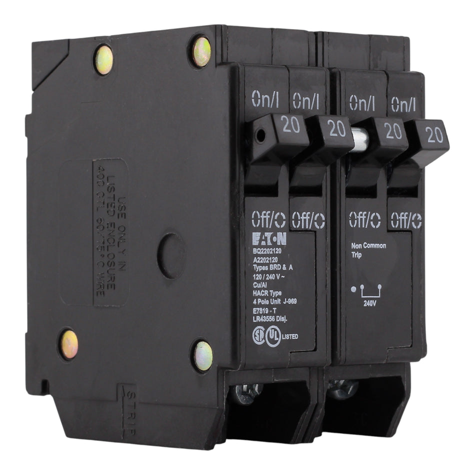 Eaton BR BQ2202120 20A/20A + 20A/20A 4P Quadplex Independent Trip Circuit Breaker