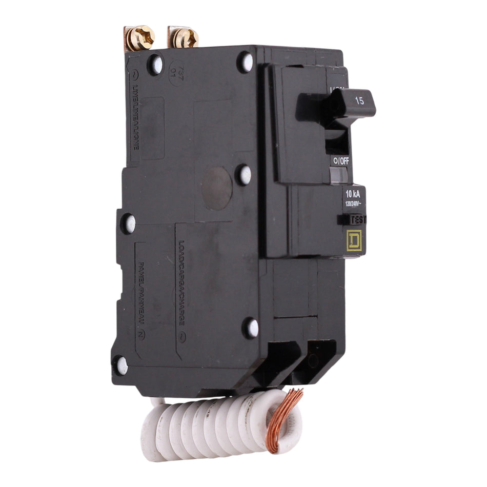 Square D QO, QOB215EPD, 15A, 2P, 120/240V, GFCI, Pigtail Neutral, Circuit Breaker