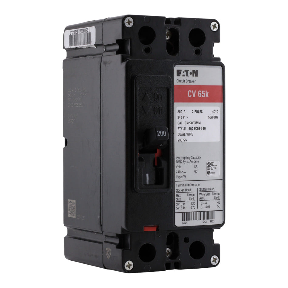 Eaton Type CV CV2200XMM 200A 2P 120/240V 65kAIC Tenant Main Circuit Breaker