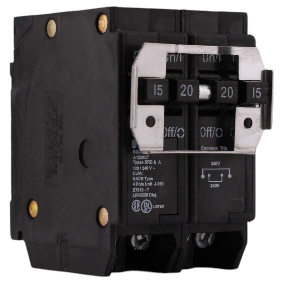 Eaton BR, BQC215220, 20A/15A, 4P, 120/240V, Circuit Breaker
