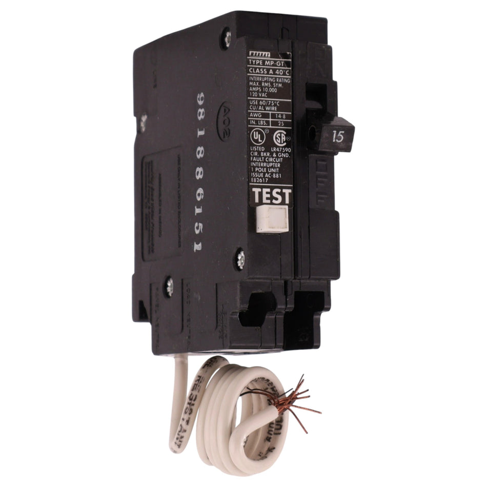 Murray MP-GT, MP115GF, 15A, 1P, 120V, GFCI, Pigtail Neutral, 5mA, Plug-In, Circuit Breaker