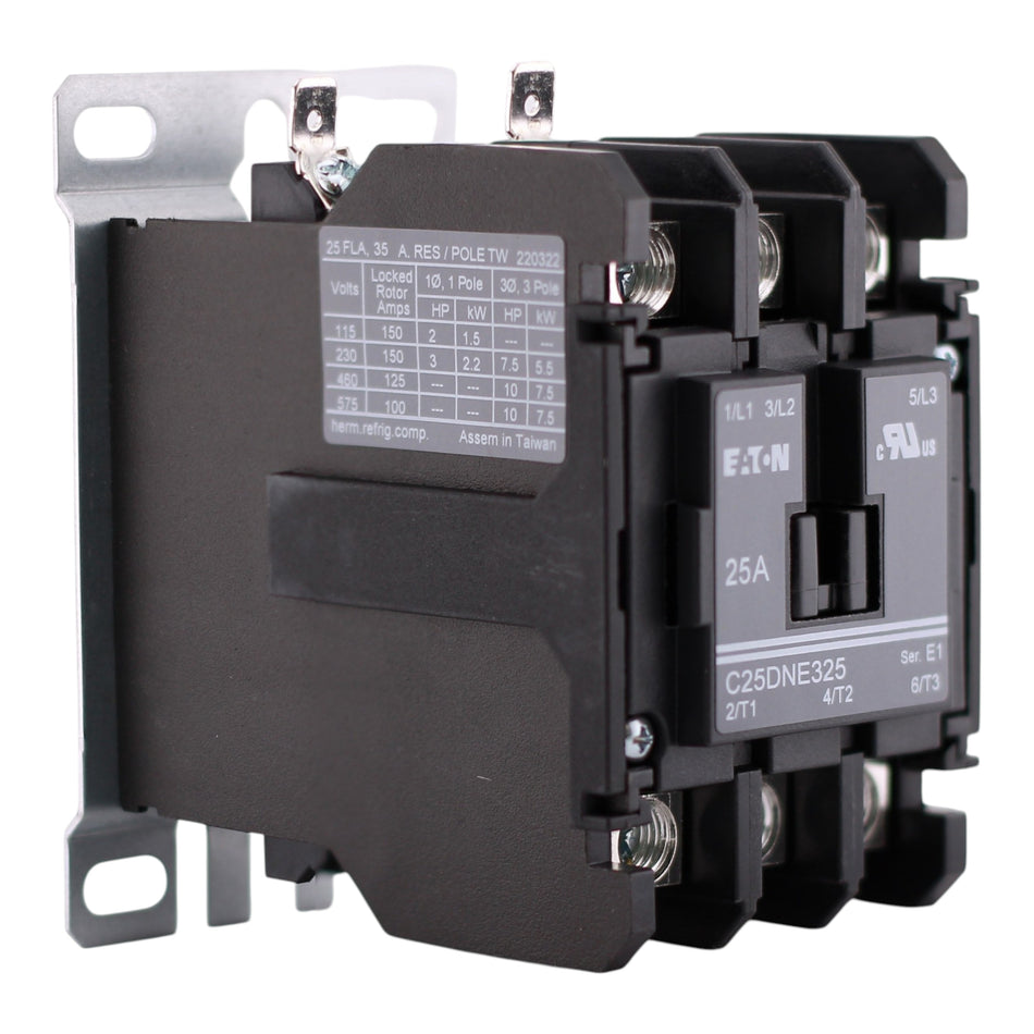 Eaton, C25DNE325A, 25A, 3-Pole, 110-120V, Definite Purpose Contactor, Box Lugs, Non-Reversing
