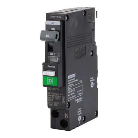 Square D QO115PAF 15 Amp Single Pole 120V Plug-On Neutral AFCI Arc Fault Circuit Breaker UL