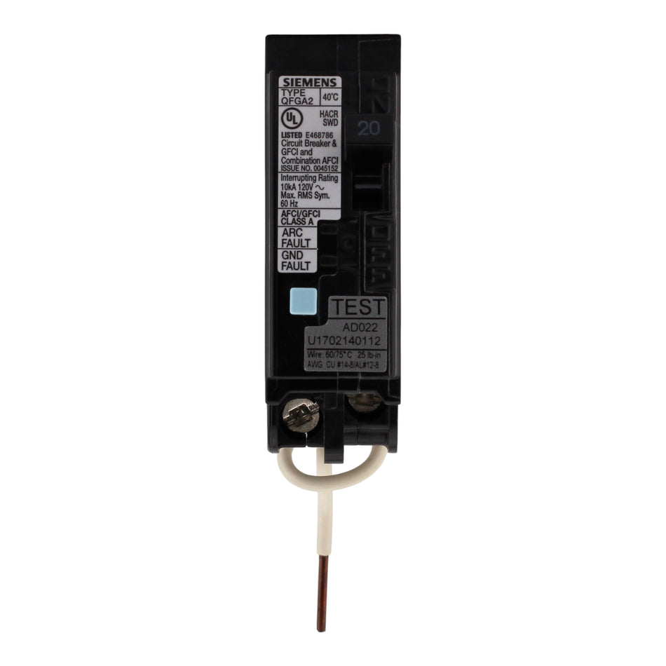 Siemens Q Q120DFWG 20A 1P 120V AFCI/GFCI Short Pigtail Neutral Circuit ...