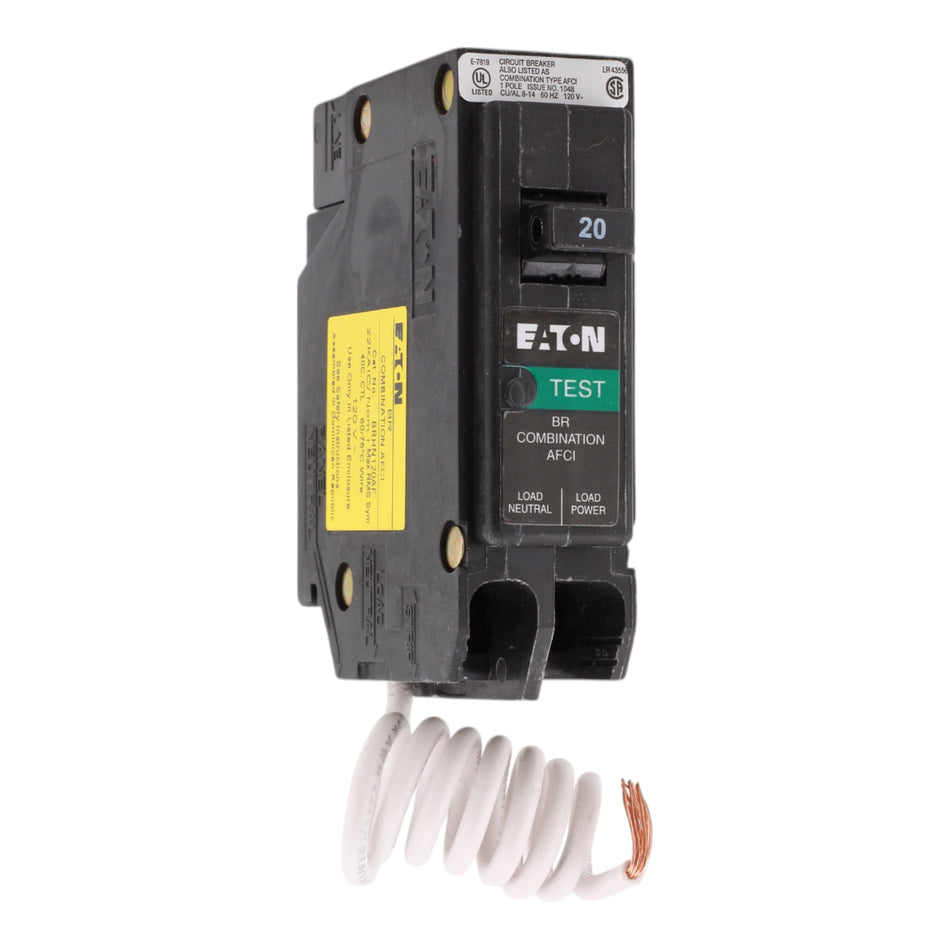 Eaton BRHN120AF, 20A, 120V, 1-Pole AFCI Circuit Breaker, Pigtail Neutral, Plug-On, for BR Load Centers