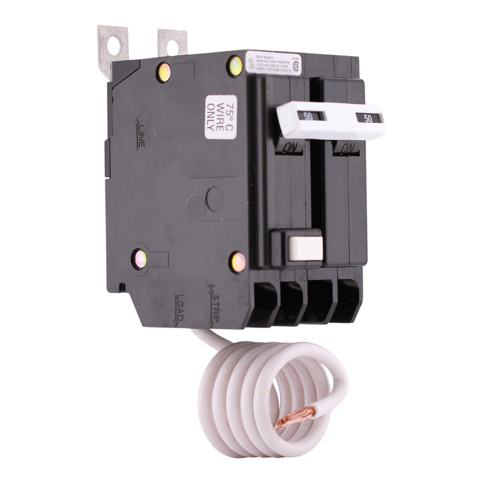 Eaton QBGF, QBGFT2050, 50A, 2P, 120/240V, GFCI, Pigtail Neutral, Circuit Breaker