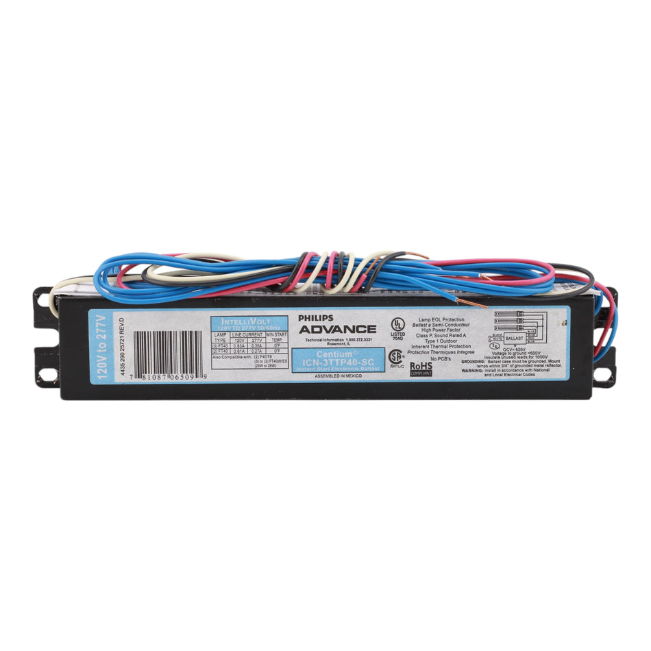 Philips Advance ICN-3TTP40-SC Centium Ballast – 120-277V, 40W, 3-Lamp, FT40 CFL, Instant Start, Compact Fluorescent, 4-Pin 2G11