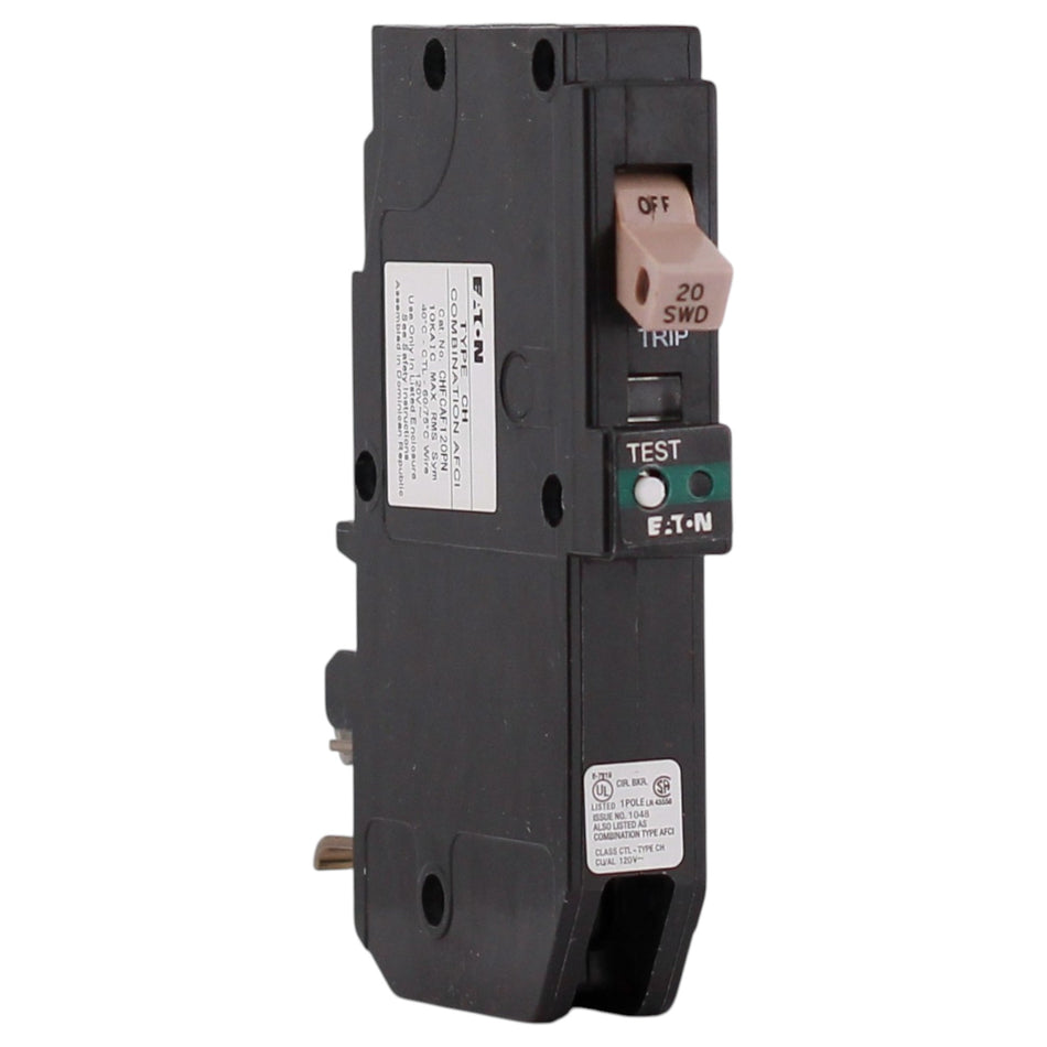 Eaton CH, CHFCAF120PN, 20A, 1P, 120/240V, CAFCI, Plug-On Neutral, Circuit Breaker