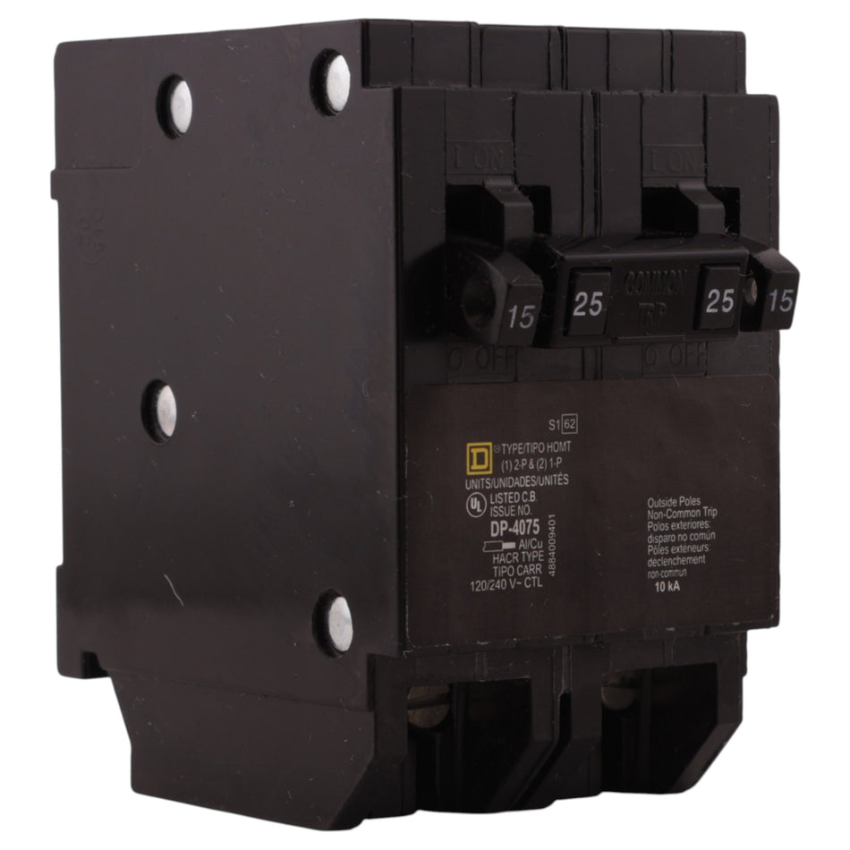 Square D Homeline, HOMT1515225, 15/15/25A, Quad Tandem, 120/240V, 10kA, Plug-In, Circuit Breaker