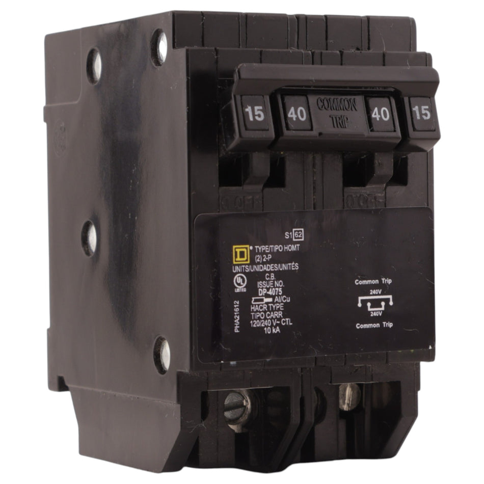 Square D Homeline, HOMT215240, 15A/40A, Quad Tandem, 120/240V, 10kA, Plug-In, Circuit Breaker