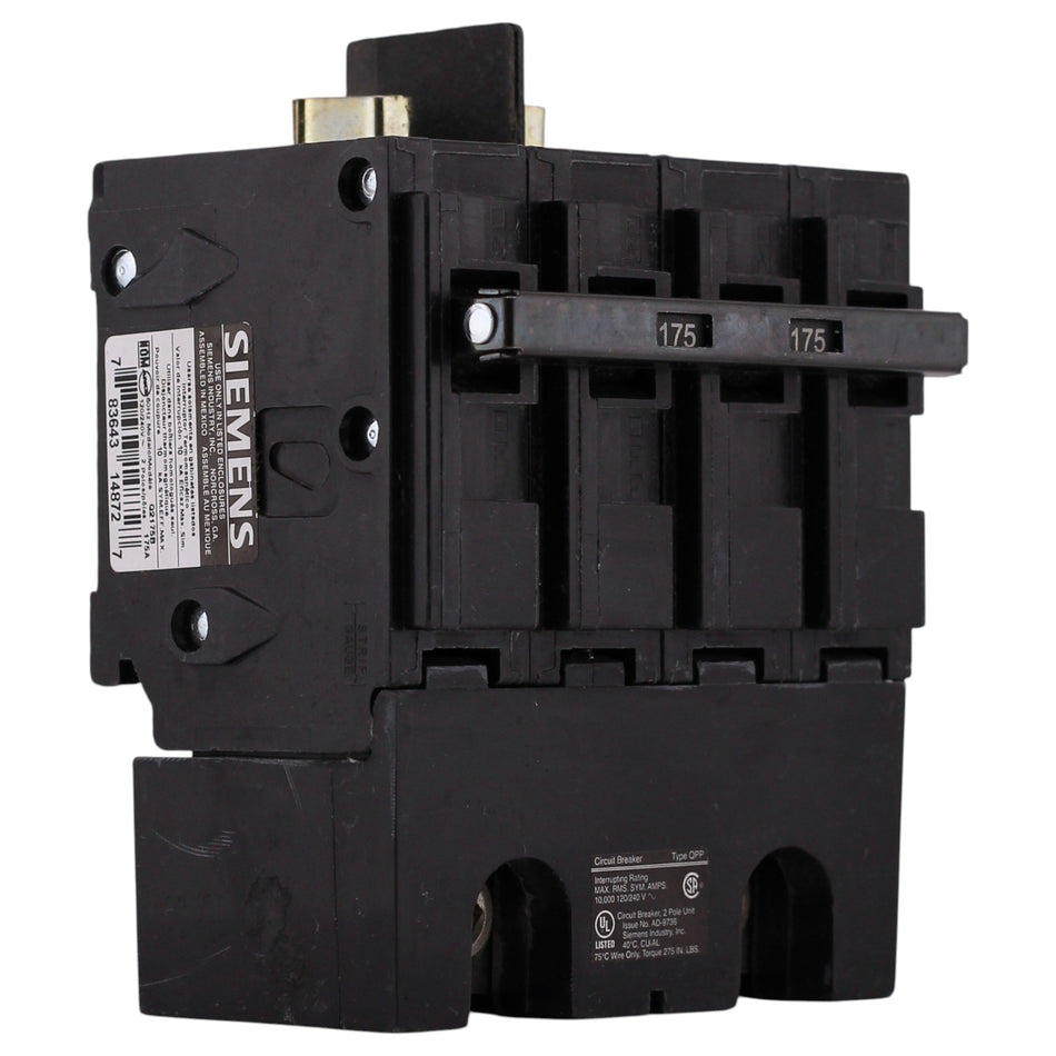 Siemens QPP, Q2175B, 175A, 2P, 120/240V, 10kA, Plug-On, Main Circuit Breaker
