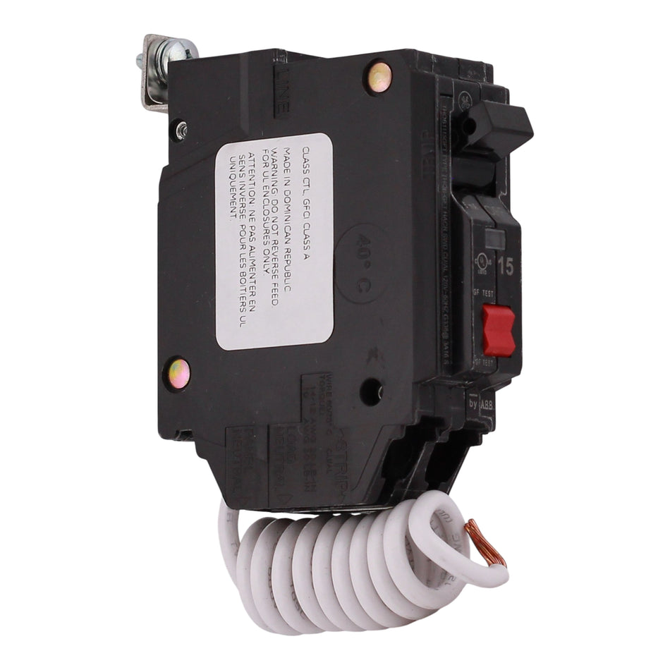 GE Q-Line, THQB1115GFT, 15A, 1P, 120V, GFCI, Bolt-On, Circuit Breaker