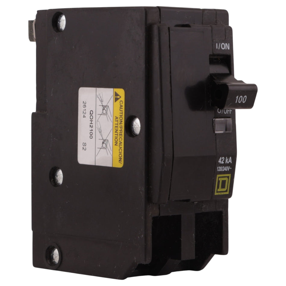 Square D QO, QOH2100, 100A, 2P, 120/240V, 42kA, Plug-In, Thermal-Magnetic, Circuit Breaker