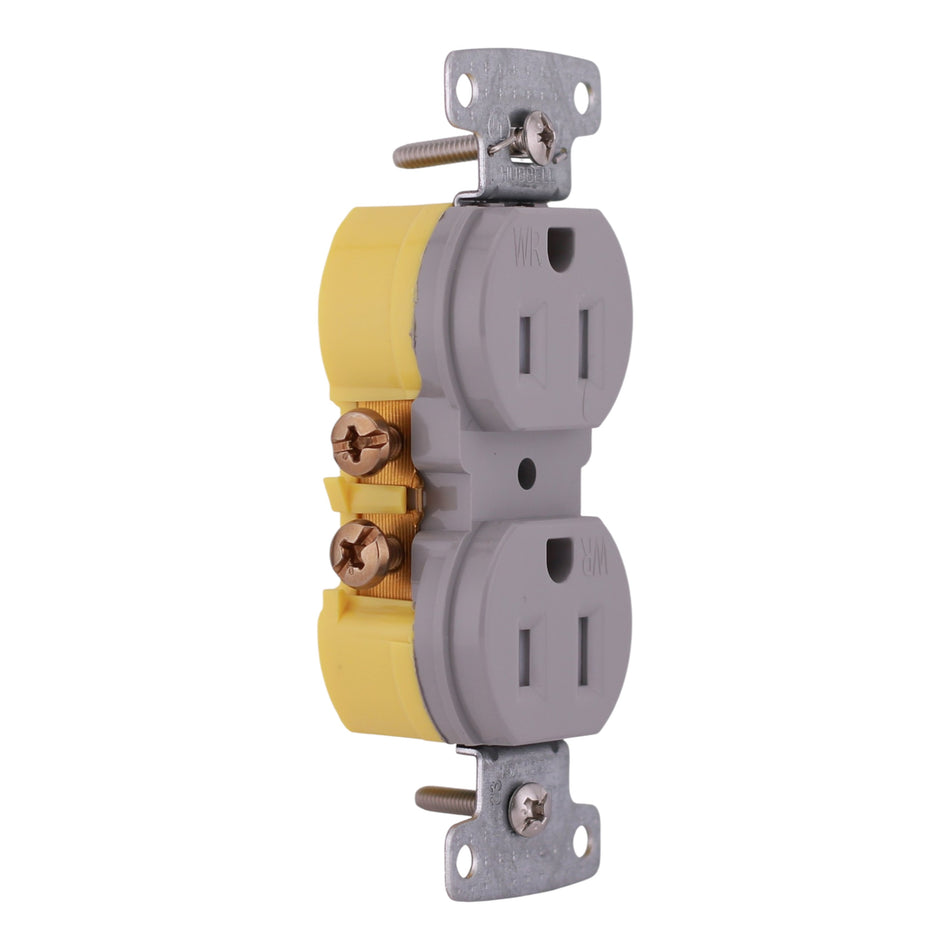 Hubbell TradeSelect, RR15SGYWRTR, 15A, 125V, 2P, TR/WR, Duplex Receptacle, Gray