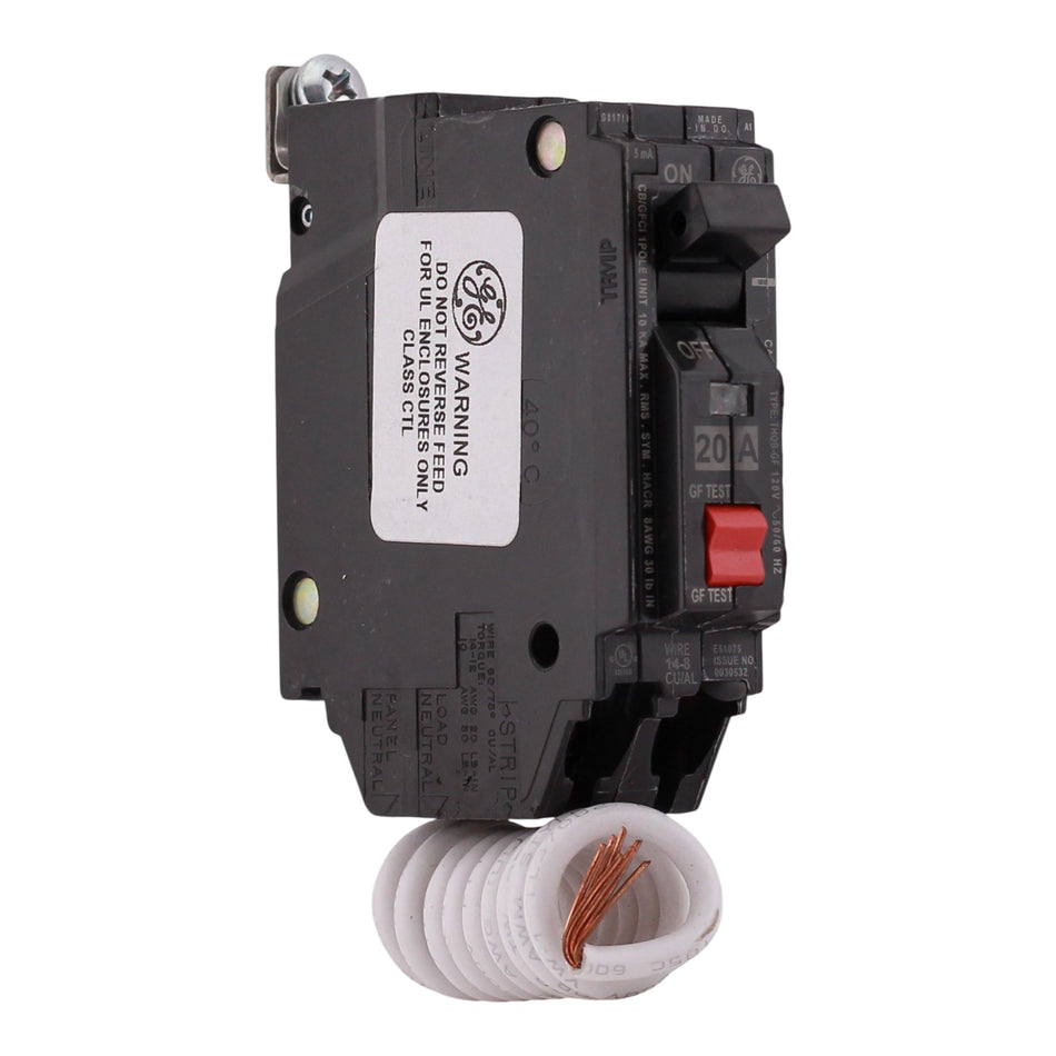 GE Q-Line, THQB1120GFT, 20A, 1P, 120V, GFCI, Bolt-On, Circuit Breaker